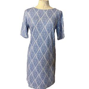 Elizabeth McKay Shift Dress S Small Blue White Stretch Career Church NEW